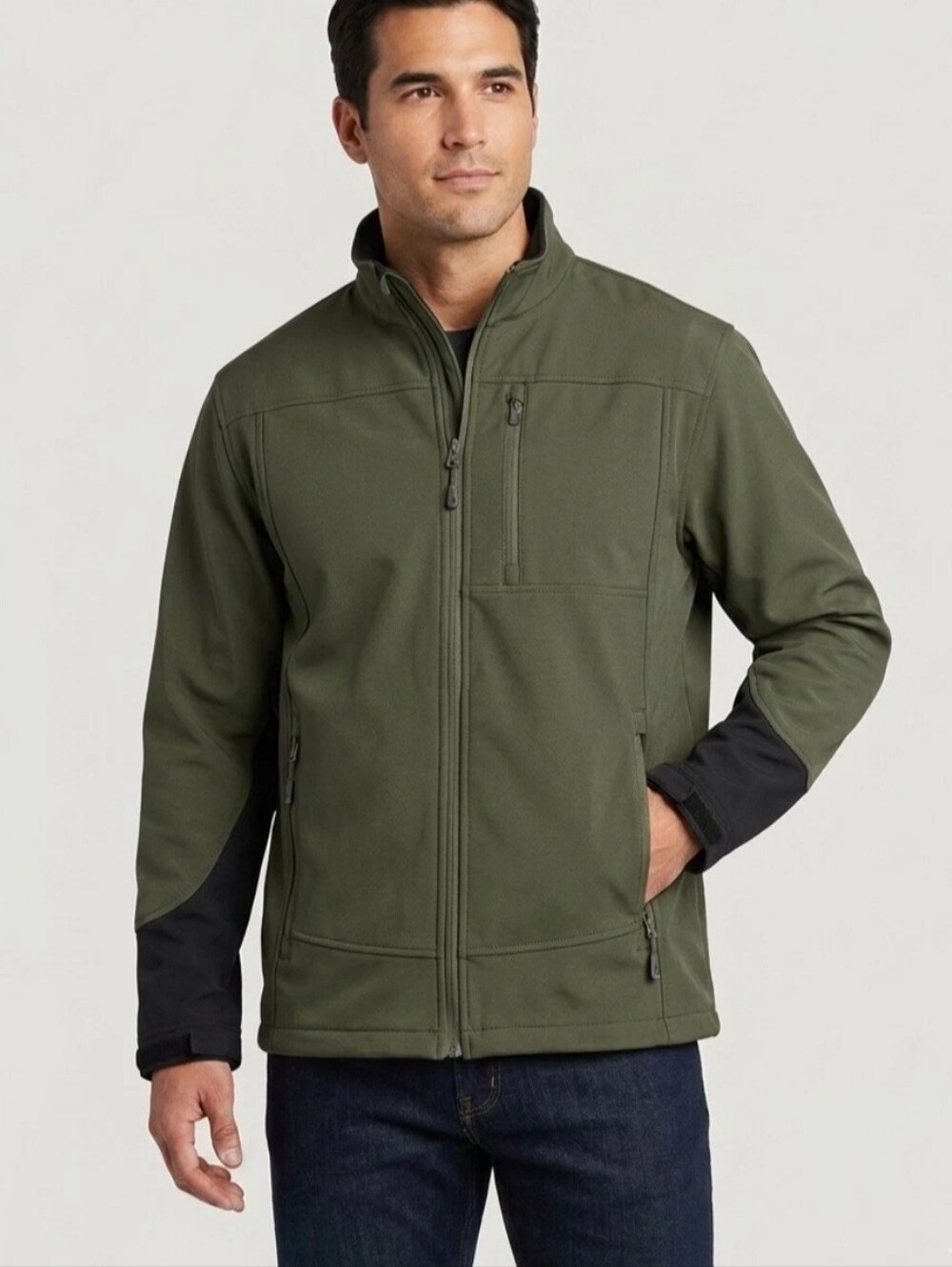 RedHead Men's Softshell Jacket Size L Large Olive Green Full Zip Fleece Lined